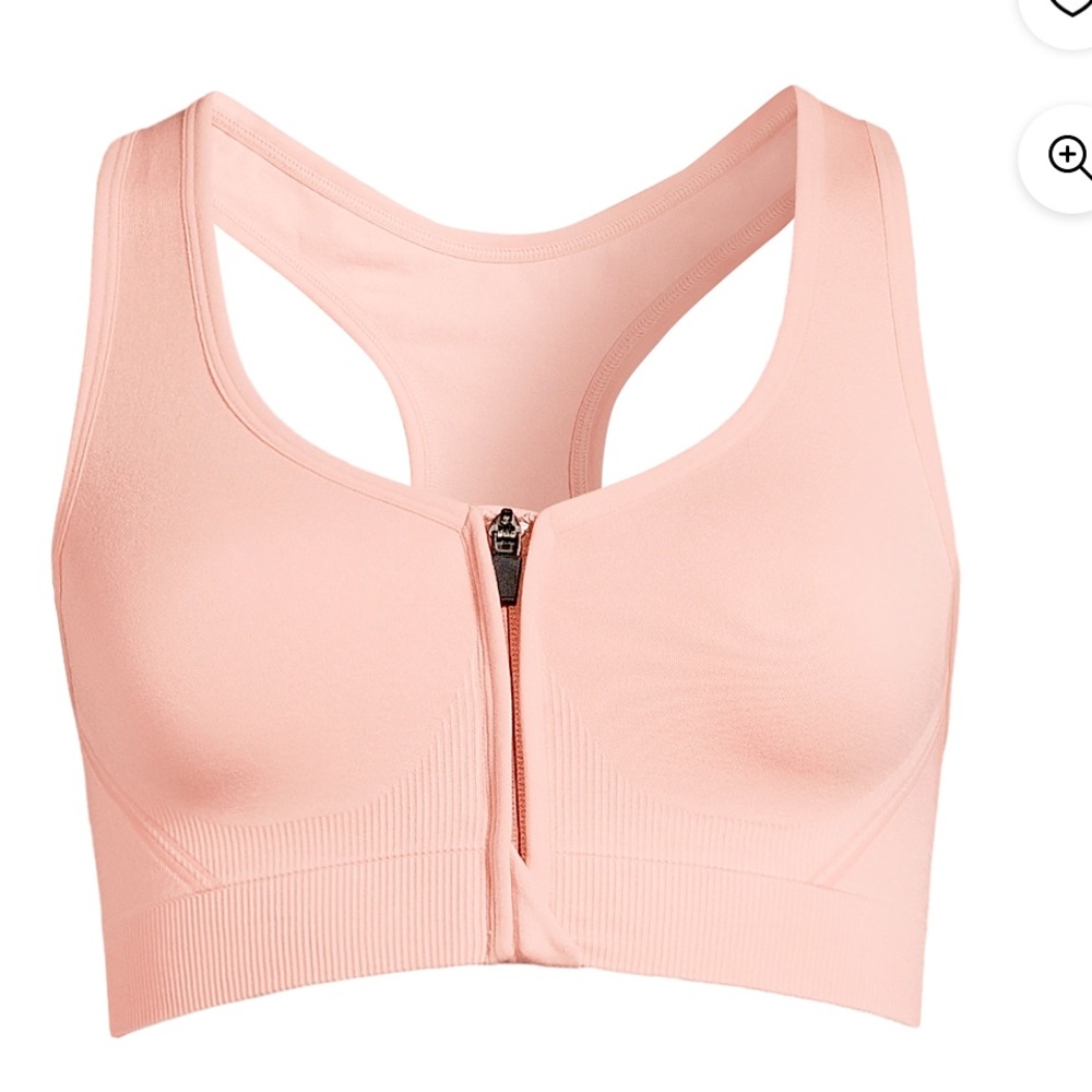 XL Pink Zip Front Medium Impact Sports Bra